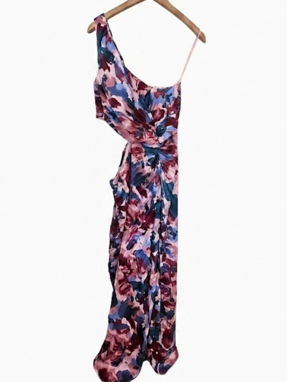 Abercrombie & Fitch One Shoulder Pink Floral Pleated Cut Out Maxi Dress New - Picture 5 of 8